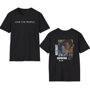 Love The People inline text (f) - Queen Nandi Blue-Tan Double Van Gogh Photo (b )- White Lettering - Unisex Softstyle T-Shirt